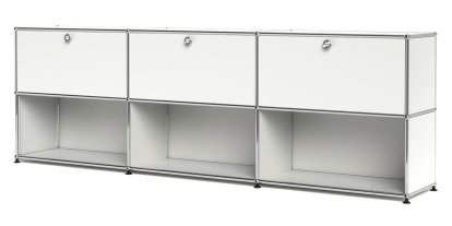USM Haller Sideboard XL, individualisierbar, Reinweiß RAL 9010, Mit 3 Klappen, Offen