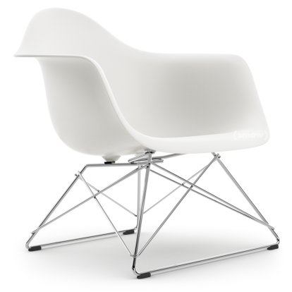 Eames Plastic Armchair LAR, Weiß RE, Ohne Polsterung, Verchromt