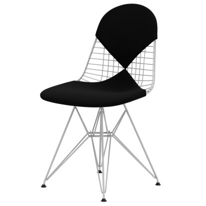 Wire Chair DKR , Pulverbeschichtet weiß, Sitz- und Rückenkissen (Bikini), Hopsak nero