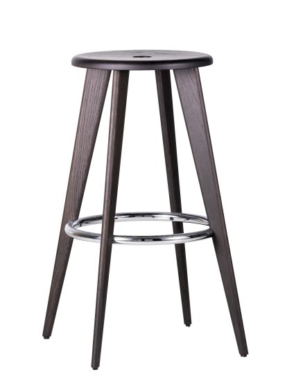 Tabouret Haut Barhocker, Eiche dunkel, Fußstütze chrom
