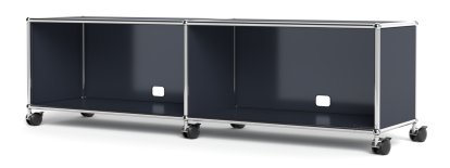 USM Haller TV-/HiFi-Lowboard, individualisierbar, Anthrazitgrau RAL 7016, Mit 2 Klappen, Mit Kabeldurchlass unten mittig