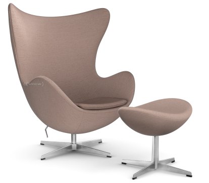 Egg Chair, Christianshavn, Christianshavn 1130 - Light Red Uni, Satingebürstetes Aluminium, Mit Fußhocker