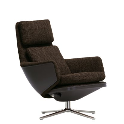 Grand Relax Loungesessel, Ohne Ottoman, Stoff Corsaro, pfeffer melange / Leder Forte, umbra grau, Poliert, 46,5 cm