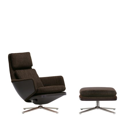 Grand Relax Loungesessel, Mit Ottoman, Stoff Corsaro, pfeffer melange / Leder Forte, umbra grau, Poliert, 41,5 cm