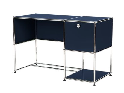 USM Haller Home Office Schreibtisch, Stahlblau RAL 5011, Ohne Kabeldurchlass