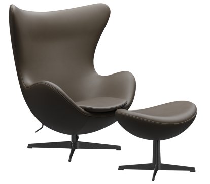 Egg Chair, Leder Essential, Stone, Black, Mit Fußhocker