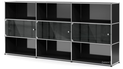 USM Haller Highboard XL mit 3 Glastüren, ohne Schloss, Graphitschwarz RAL 9011