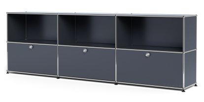 USM Haller Sideboard XL, individualisierbar, Anthrazitgrau RAL 7016, Offen, Mit 3 Klappen