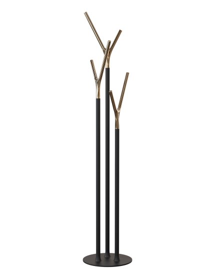 Wishbone Garderobenständer, Schwarz matt / gold poliert