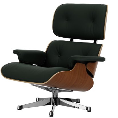 Eames Lounge Chair, Nussbaum natur, Leder Premium F jade, 89 cm, Aluminium poliert