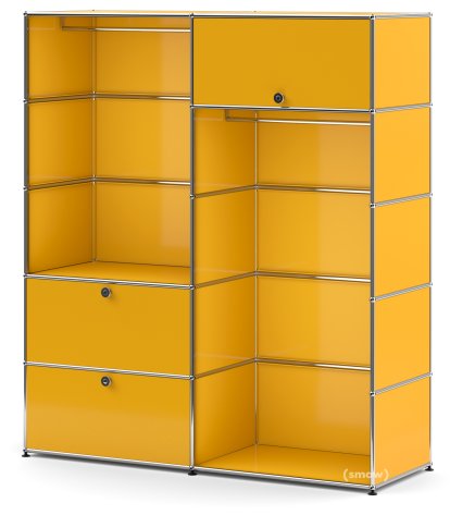 USM Haller Garderobe L mit 2 Kleiderstangen, Goldgelb RAL 1004