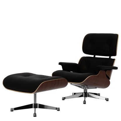 Eames Lounge Chair & Ottoman, Nussbaum dunkel, Leder Premium F chocolate, 89 cm, Aluminium poliert