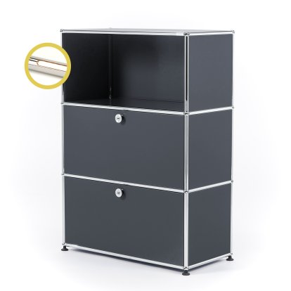 USM Haller E Highboard M mit 2 Klappen und Fachbeleuchtung, Anthrazitgrau RAL 7016, Warmweiß