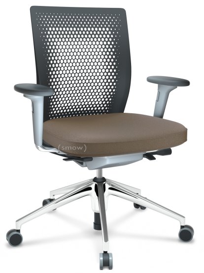 ID Air, Basic dark, Stoff Plano-80 coffee, Soft grey, 5-Stern Untergestell, Aluminium poliert, Mit 2D Armlehnen, Weich für harte Böden