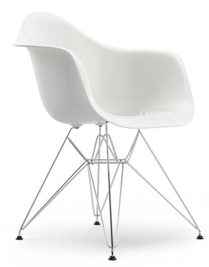 Eames Plastic Armchair DAR, Weiß RE, Ohne Polsterung, Ohne Polsterung, Standardhöhe - 43 cm, Verchromt