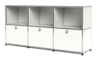 USM Haller Sideboard 50, individualisierbar, Reinweiß RAL 9010, Offen, Mit 3 Klappen