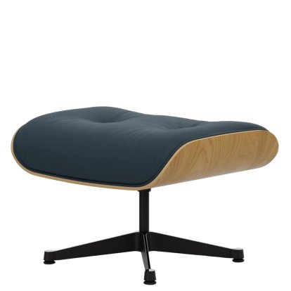 Eames Lounge Chair Ottoman, Kastanie natur, Leder Premium F rauchblau, Aluminium poliert, Seiten schwarz