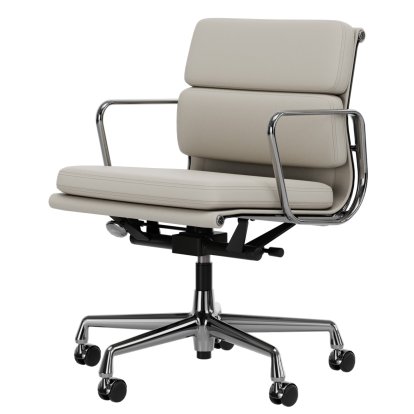 Soft Pad Chair EA 217, Verchromt, Leder Standard snow, Plano weiß