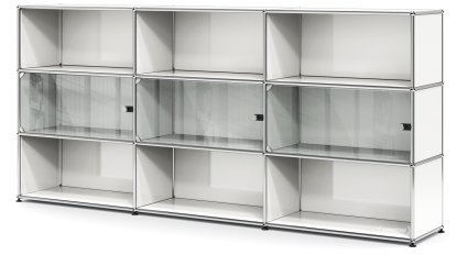 USM Haller Highboard XL mit 3 Glastüren, ohne Schloss, Reinweiß RAL 9010