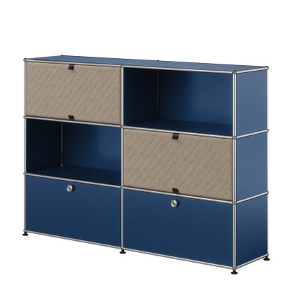 USM Haller Highboard L mit zwei USM Haller Soft Panels, diagonal, Stahlblau RAL 5011, Taupe