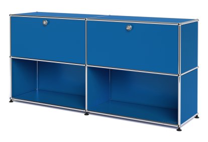 USM Haller Sideboard L, individualisierbar, Enzianblau RAL 5010, Mit 2 Klappen, Offen
