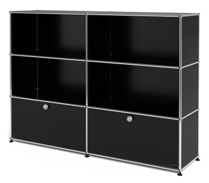 USM Haller Highboard L, individualisierbar, Graphitschwarz RAL 9011, Offen, Offen, Mit 2 Klappen