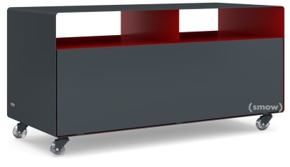 TV Lowboard R 108, Anthrazitgrau (RAL 7016) - Rubinrot (RAL 3003), Transparentrollen