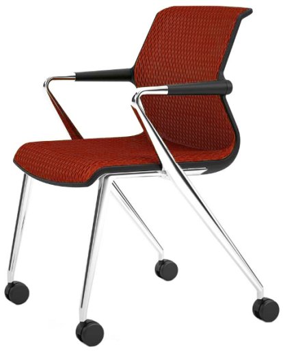 Unix Chair Vierbeinfuß mit Rollen, Diamond Mesh backstein, Basic dark, Aluminium poliert
