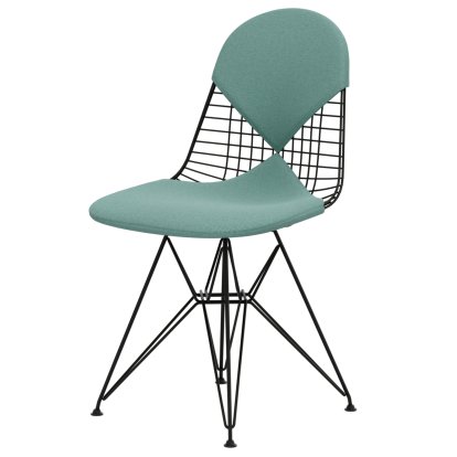 Wire Chair DKR , Pulverbeschichtet basic dark, Sitz- und Rückenkissen (Bikini), Hopsak mint / elfenbein