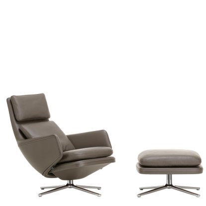 Grand Relax Loungesessel, Mit Ottoman, Leder Premium F, umbragrau, Poliert, 41,5 cm