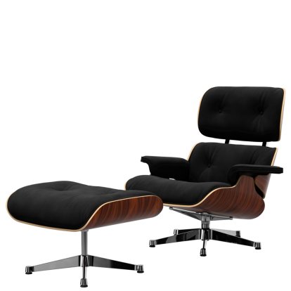 Eames Lounge Chair & Ottoman Calma, Santos Palisander, Calma, dunkel anthrazit, 89 cm, Aluminium poliert