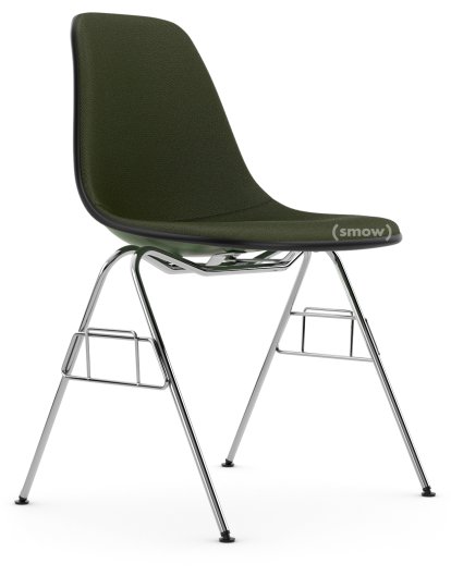 Eames Plastic Side Chair RE DSS / DSS-N, Forest, Mit Vollpolsterung, Nero / forest, Ohne Reihenverbindung (DSS-N)