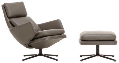 Grand Relax Loungesessel, Mit Ottoman, Leder Premium F, umbragrau, Basic dark, 46,5 cm