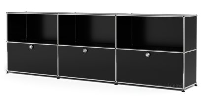 USM Haller Sideboard XL, individualisierbar, Graphitschwarz RAL 9011, Offen, Mit 3 Klappen