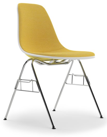 Eames Plastic Side Chair RE DSS / DSS-N, Citron, Mit Vollpolsterung, Yellow / elfenbein, Mit Reihenverbindung (DSS)