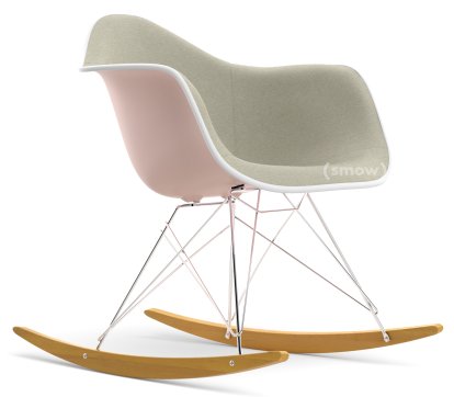 Eames Plastic Armchair RE RAR mit Polsterung, Zartrosé, Mit Vollpolsterung, Warmgrey / elfenbein, Weiß, Verchromt/Ahorn gelblich