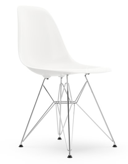 Eames Plastic Side Chair DSR, Weiß RE, Ohne Polsterung, Ohne Polsterung, Standardhöhe - 43 cm, Verchromt