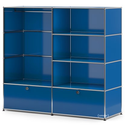 USM Haller Garderobe L mit Kleiderstange, Enzianblau RAL 5010