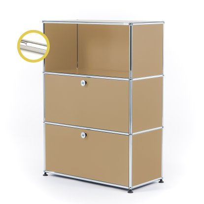 USM Haller E Highboard M mit 2 Klappen und Fachbeleuchtung, USM beige, Kaltweiß