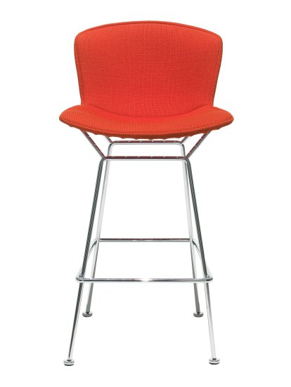 Bertoia Barstuhl, voll gepolstert, satiniert verchromt, Bright Red (Tonus 130)