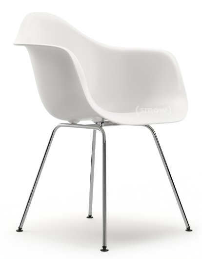 Eames Plastic Armchair DAX, Weiß RE, Ohne Polsterung, Ohne Polsterung, Standardhöhe - 43 cm, Verchromt