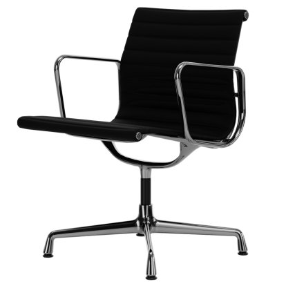 Aluminium Chair EA 107 / EA 108, EA 107 - nicht drehbar, Verchromt, Leder (Standard), Nero