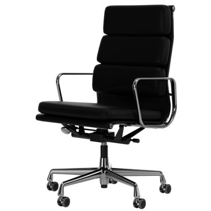 Soft Pad Chair EA 219, Verchromt, Leder Premium F nero, Plano nero, Weich für harte Böden