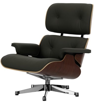 Eames Lounge Chair, Nussbaum dunkel, Leder Premium F umbragrau, 89 cm, Aluminium poliert