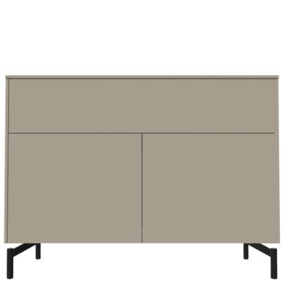 Aventa Sideboard mit Tür und Schubkasten, 120 cm, 3 Höhenraster, Melamin steingrau, Metallfüße