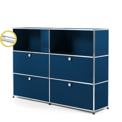 USM Haller E Highboard L mit Fachbeleuchtung, Stahlblau RAL 5011, Kaltweiß