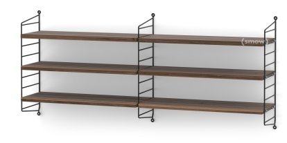 String System Wandregal M, 20 cm, Schwarz, Walnussfurnier