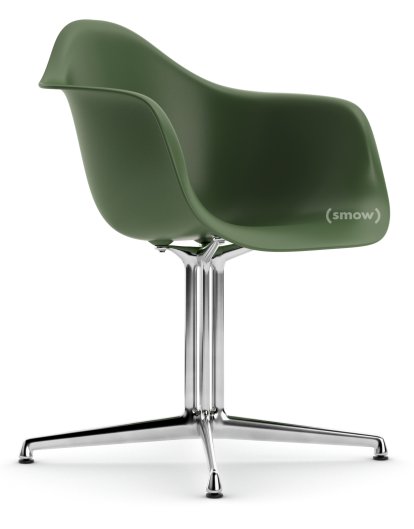 Eames Plastic Armchair DAL, Forest, Ohne Polsterung, Ohne Polsterung, Aluminium poliert, Neue Sitzhöhe (43,0 cm)