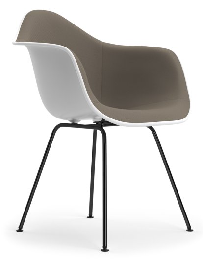 Eames Plastic Armchair DAX, Cotton white, Mit Vollpolsterung, Warmgrey / moorbraun, Standardhöhe - 43 cm, Beschichtet basic dark
