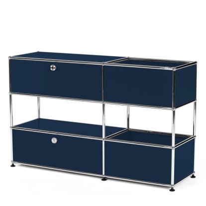 USM Haller Kinder Sideboard M mit Aufbewahrungsboxen, Einfarbig, Stahlblau RAL 5011, Mit Klappe